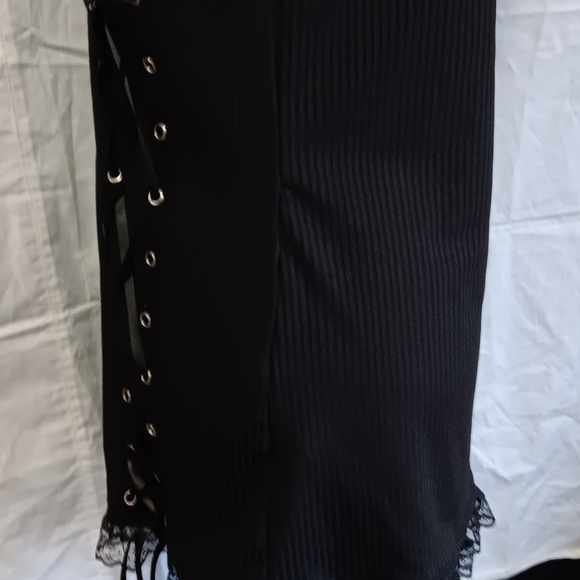 Womens black zippered corset casual top Gothic style sexy lace up ribbed top Xl - Picture 2 of 7